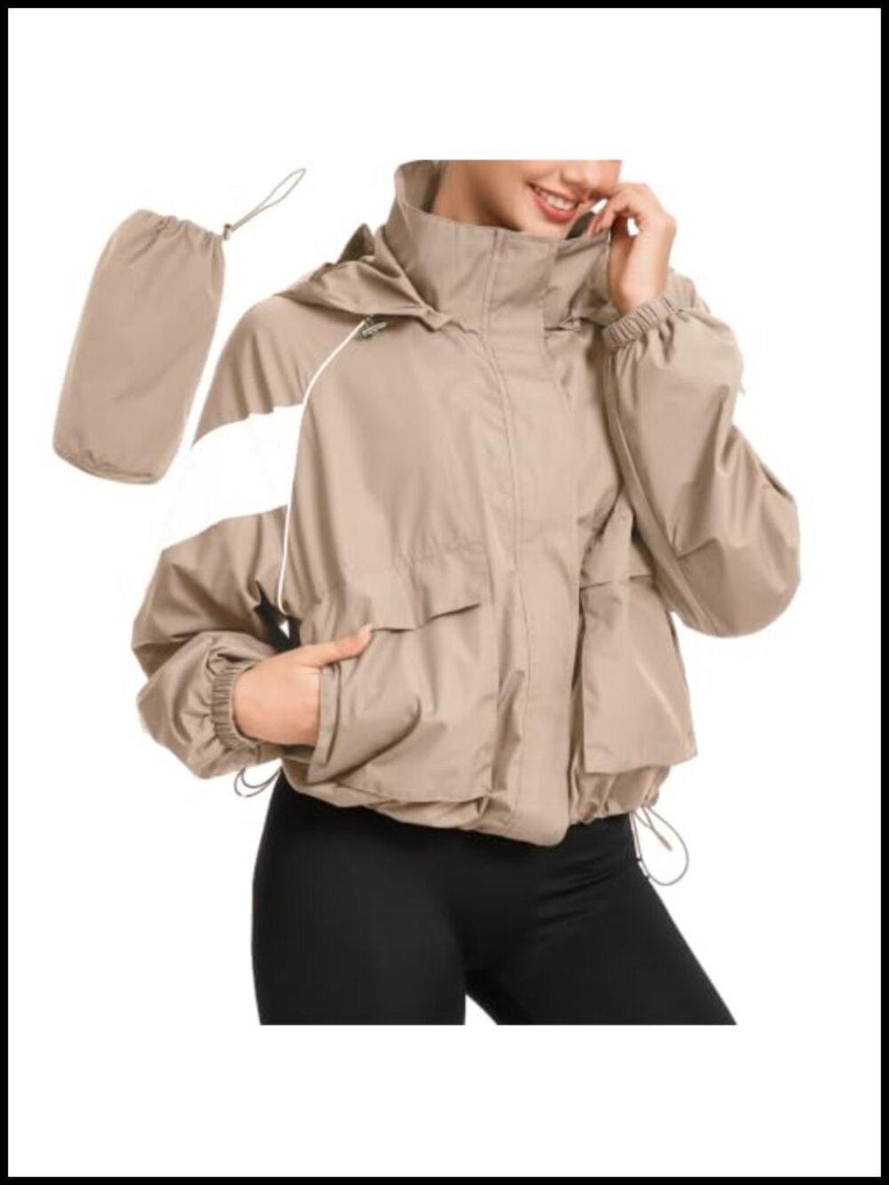 Waterproof Cropped Rain Jacket Lightweight Windbreaker Outdoor Hiking Running